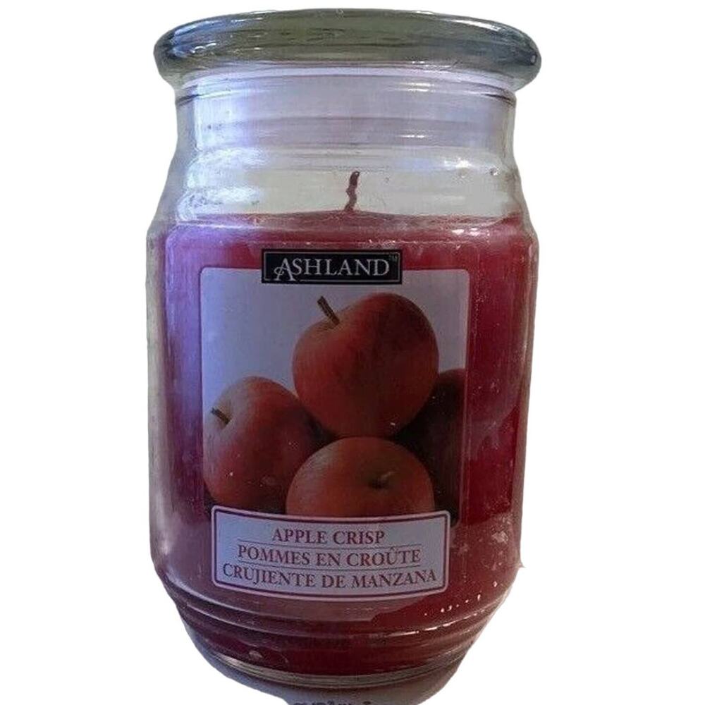 Ashland Scented Jar Candle Apple Crisp Unused Autumn 17 oz Red Reusable Glass